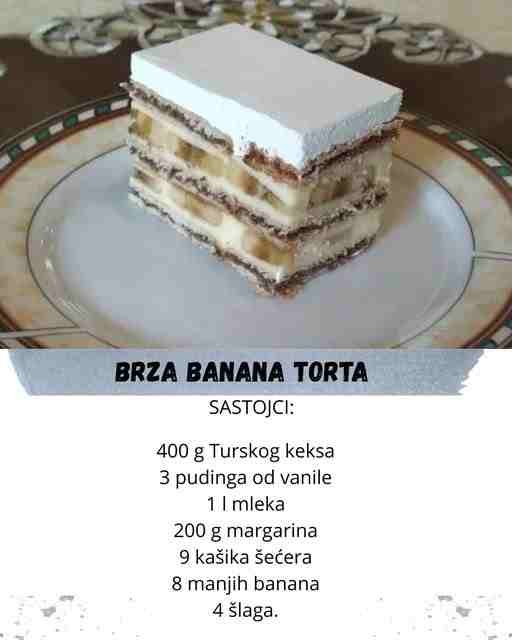 Banana torta jedna brza,preukusna i kremasta torta bez pečenja
