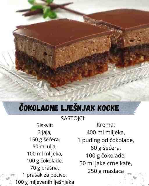 ČOKOLADNE LJEŠNJAK KOCKE: Fina kremasta slastica za prave sladokusce