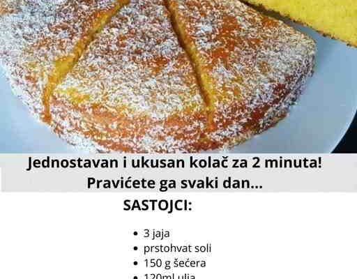 Jednostavan i ukusan kolač za 2 minuta! Pravićete ga svaki dan…