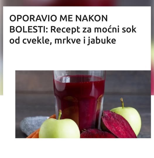 OPORAVIO ME NAKON BOLESTI: Recept za moćni sok od cvekle, mrkve i jabuke