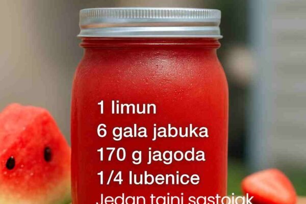 Tražite recept za sok koji je osvježavajući, pun hranljivih materija i koji će voljeti cijela porodica? Ovaj domaći sok od jabuke s voćnim twistom je savršen izbor! Kombinacijom lubenice, jagoda i hrskavih crvenih gala jabuka dobijate prirodno sladak i hidratantan napitak prepun ukusa i zdravstvenih benefita. Čak će ga i djeca obožavati! ❤️ Ovaj sok je pun vitamina, antioksidansa i minerala koji pomažu hidrataciji tijela, jačanju imunog sistema i podsticanju zdravije, blistavije kože. Lubenica donosi hidrataciju i likopen, jabuke vlakna i antioksidanse, dok jagode dodaju vitamin C i osvježavajuću kiselkastu notu. Zajedno stvaraju savršeno uravnotežen sok koji ne samo da je ukusan, već i podržava cjelokupno zdravlje. Najbolje od svega je što ovaj recept daje do 3 litre soka—dovoljno da podijelite s porodicom ili sačuvate za kasnije. Možete ga držati u frižideru do 72 sata ili zamrznuti do 30 dana. To je jednostavan, ukusan i zdrav način da svi ostanu osvježeni i puni energije tokom dana. 🥤 Sastojci: 4 šolje lubenice (hidratacija + likopen za zdravlje kože) 2 šolje jagoda (vitamin C + antioksidansi za jači imunitet) 4 srednje crvene gala jabuke (vlakna + prirodna slatkoća) 👉 Samo operite, isijecite i iscijedite (ili izmiksajte) sve sastojke. Poslužite ohlađeno za osvježavajući napitak koji je zdrav koliko i ukusan. 🍹✨