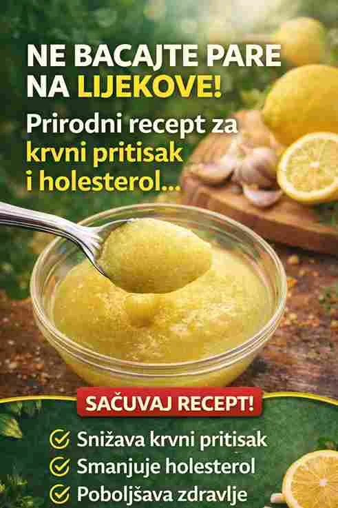 Prirodni recept Kako pripremiti napitak Pomiješajte sok od jednog limuna, jednu kašiku meda i jedan sitno isjeckan čehan bijelog luka u čaši mlake vode. Dobro promiješajte i pijte jednom dnevno, najbolje ujutro na prazan stomak. Dodatne navike za bolje zdravlje 4. Redovna fizička aktivnost Kretanje poboljšava cirkulaciju i smanjuje rizik od bolesti srca. 5. Smanjenje soli Prekomjeran unos soli može povećati krvni pritisak. 6. Zdrava ishrana Voće, povrće i cjelovite žitarice doprinose boljem zdravlju. Važno upozorenje Iako prirodni recepti mogu pomoći, ne treba prekidati terapiju bez savjeta ljekara. Osobe sa ozbiljnim zdravstvenim problemima trebaju redovno pratiti svoje stanje i konsultovati stručnjaka. Priroda može biti snažan saveznik, ali odgovoran pristup zdravlju je uvijek najvažniji.