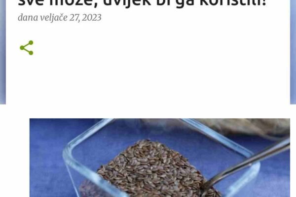 Nanesite ovaj rastvor lanenog sjemena na očišćeno lice i vrat pomoću štapića za uši. Ne morate brinuti oko izbjegavanja predela očiju, slobodno rastvor nanesite i tamo. Kada se maska osuši na vašem licu, ponovo namažite. Ovu proceduru ponovite pet puta. Efekti maske od lanenog sjemena: (Tekst se nastavlja ispod) – Podiže crte lica, tonira i zateže kožu – Umanjuje široke pore – Hidrira kožu – Služi i kao piling za kožu – Smanjuje višak sebuma na masnoj koži – Pomaže sprječavanju formiranja akni i uklanjanju bubuljica sa lica – Usporava stvaranje bora i eliminiše stvaranje tankih linija na licu jer ima svojstva koja intenzivno usporavaju starenje