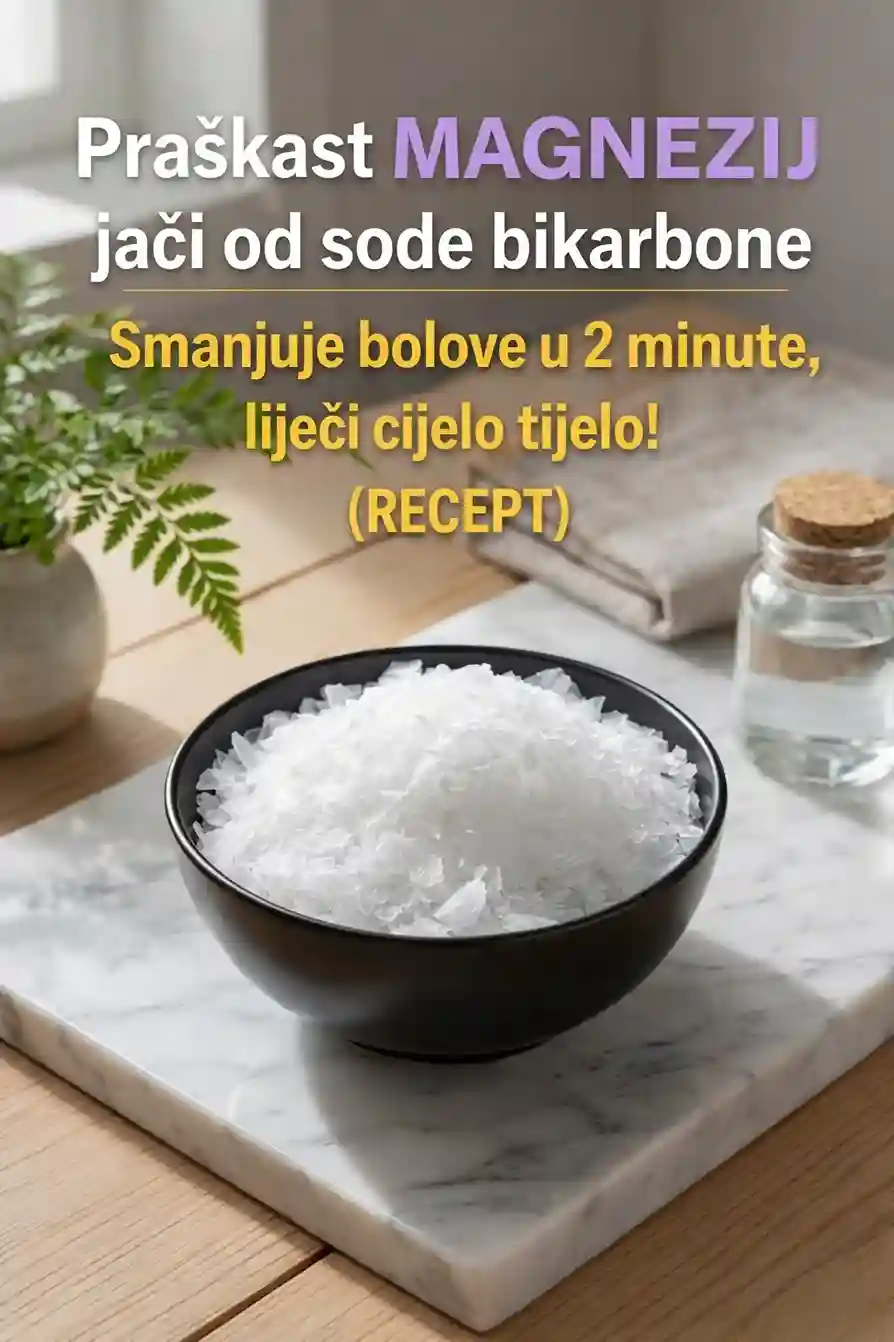 Ovo su neke od funkcija magnezija u tijelu: Popravlja zdravlje kostiju Regulira nivo energije Pospješuje apsorpciju vitamina D iz sunca Ubrzava zacjeljivanje rana Ublažava upale Stimulira cirkulaciju Snižava rizik od dijabetesa Ipak, iako je vrlo važan, zbog nepravilne prehrane mnogi ljudi ne unose dovoljno magnezija. Vi počnite što prije, jer njegov nedostatak ima ozbiljne posljedice. Osim prehrane, postoji još jedan način unosa magnezija u tijelo – i to prečicom – kroz kožu. Ovim metodom sigurno ćete zadovoljiti preporučeni dnevni unos (za žene 280-300 mg, za muškarce 270-400 mg), a za to vam je potrebna samo destilirana voda i magnezijev klorid. Doktor Norman Shelley, američki specijalist za holističku medicinu, proveo je istraživanje, prilikom kojeg su sudionici svakog dana na kožu nanosili domaći losion od magnezij klorida. Nakon samo četiri tjedna, 75 posto sudionika imalo je veći nivo magnezija u tijelu! Direktno uzimanje rastvora magnezij klorida u vodi predstavlja najbolji oblik unosa magnezija. Magnezij klorid možemo koristiti na dva načina, oralno ili putem kože. Drugi način je efikasniji i ima nekoliko prednosti. Napitak magnezijeva klorida, kao i ulje možete napraviti i sami u svojoj kuhinji. Magnezijev klorid je mineralni spoj koji se dobiva isparavanjem morske vode (heksaklorid). Dostupan je u granulama ili listićima od kojih se može praviti pripravak za oralno uzimanje, a od njega se radi magnezijevo ulje (za sprejanje i utrljavanje u kožu) i može se koristiti za kupke. Dobrobiti magnezijeva klorida: snažno djeluje protiv infekcija ublažava kronične i akutne bolove pomaže kod bolesti dišnih organa smanjuje kronični umor poboljšava izgled noktiju, tena i kose djeluje antikancerogeno Kada se nanosi direktno na kožu, magnezijev klorid se trenutno apsorbira u tkiva i značajno povećava nivo magnezija u organizmu. Budući da magnezij pritom ne prolazi kroz probavni trakt, nema rizika od neugodnog laksativnog učinka. Nanošenje ulja magnezijeva klorida na kožu pokazalo se i kao izvrstan način nadopune „zaliha“ magnezija kod sportaša koji su izloženi velikim fizičkim naporima. Poslije tuširanja: ulje magnezija najbolje i nanositi na čistu kožu nakon tuširanja (poprskajte torzo te noge i ruke). Nježno utrljajte i ostavite da se ulje apsorbira oko pola sata. Za sportske napore: u ulje magnezija dodajte nekoliko kapi eteričnog ulja zimzelena te utrljavajte kožu stopala i nogu ako ste izloženi većim sportskim naporima. Masaža: ulje magnezija možete koristiti i za masažu tijela. Osim što ćete tako povećati nivo magnezija, sama masaža će vas izvrsno opustiti. Izrada ulja magnezija kod kuće Sastojci: 1 šalica pročišćenog magnezijeva klorida 2 šalice destilirane vode staklena zdjela + staklena bočica s raspršivačem priprema: Zakuhajte vodu. U staklenu zdjelu stavite magnezijev klorid pa prelijte kipućom vodom. Dobro se miješa tako da se potpuno otopi. Ostavite da se ohladi pa prelijte u staklenu bočicu s raspršivačem. Ovo ulje magnezija možete čuvati na sobnoj temperaturi do 6 meseci. Iako zapravo i nije riječ o pravom ulju, nego o mineralnoj otopini, naziva se uljem zbog donekle masnog osjećaja na koži poslije nanošenja. Korištenje Napomena: ako tek počinjete koristiti ovo ulje, možete na koži osjetiti trnce i lagano peckanje, no neka vas to ne brine. Nakon nekoliko primjena koža će se naviknuti i moći ćete nesmetano koristiti ulje magnezija. Koristiti svakodnevno, može i više puta dnevno, najbolje je mazati na bolna mjesta, trbuh, pazuhe, stopala. Dobro utrljati da se upije (klizav osjećaj, poslije se mogu na koži pojaviti sitni kristalići koje možete obrisati suhim ručnikom). Najčešće se koristi navečer za masažu cijelog tijela i pusti ga na koži do jutarnjeg tuširanja. Ispočetka je na koži prisutan osjećaj peckanja (potiče cirkulaciju, nadopunjuju se zaliha magnezija) i na koži ostane osjećaj kao nakon kupanja u moru. Koža postaje baršunasta, mišići su kompaktniji i povećavaju pokretljivost zglobova. Svaki proizvođač m. ulja preporuča minimalan broj potisaka dnevno (uglavnom od 7-20 potisaka dnevno). Pogodno je za korištenje kod djece. Ne mora se razrjeđivati ​​kada se nanosi na kožu. S vremenom, kada se koža malo privikne, možete povećati dozu. Ako koža pocrveni i to crvenilo traje duže od sat vremena, za slijedeće prskanje se napravi blaža otopina (s manje Magnezij klorida) ili se ranije ispere. Može se prskati po cijelom tijelu, ali posebna preporuka je da se naprska po trbuhu i ispod pazuha jer tu je najbolja apsorpcija. Također je primjenjeno da se bolje spava ako se prije spavanja naprska na ova dva mjesta (odnosno – tri, jer imamo dva pazuha). Za bolna mjesta, preporuka je da se naprave oblozi koji se mogu držati preko noći. Kupka s magnezij kloridom Australski holistički centar Utopia Health Care predlaže da se za optimalnu apsorpciju magnezija izležava u vrućoj kupki u koju ste dodali ¼ – ½ šalice magnezijeva klorida (jeftin, može se kupiti u ljekarnama i trgovinama zdrave hrane), tri puta tjedno po 20 minuta. Opet, nemate li vremena za ležanje u kadi, dobro će doći i kupka za stopala. Pomoću ovog losiona, možete osloboditi bolove u kostima i mišićima – samo utrljajte losion na bolnom mjestu i pričekajte 2-3 minute. Bit ćete oduševljeni rezultatom! Istu smjesu možete koristiti za redovitu njegu kože, umjesto standardnih krema punih kemikalija, samo ovu smjesu dodajte i shea (karite) ili kokos maslac.